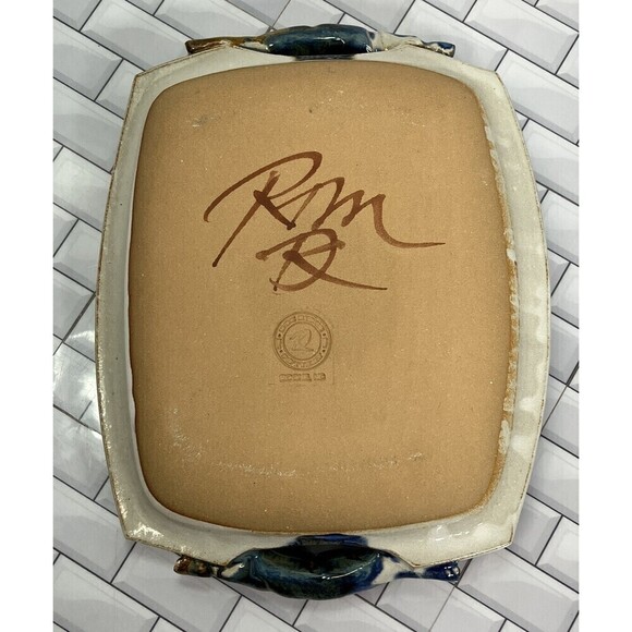 Doe Ridge Pottery Tray Mountain Scene Drip Glaze Signed Modern Artisan Handmade - Picture 5 of 13